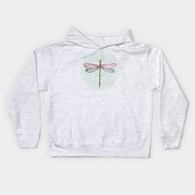 Dragonfly on mandala Kids Hoodie by Unelmoija